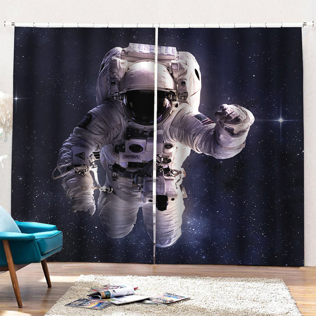 Astronaut Floating In Outer Space Print Pencil Pleat Curtains