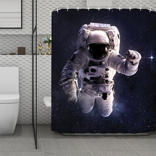 Astronaut Floating In Outer Space Print Polyester Shower Curtain