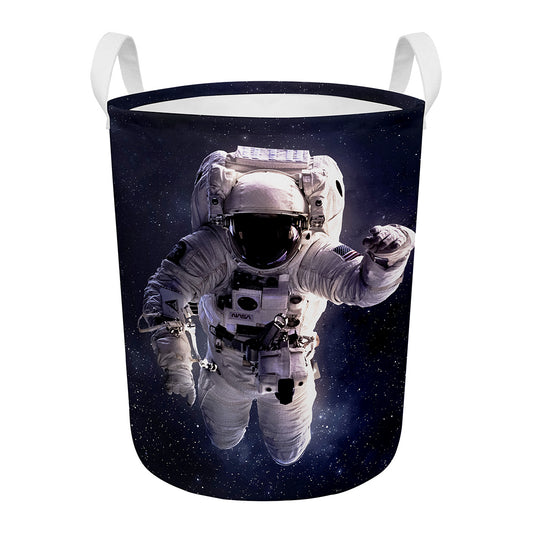 Astronaut Floating In Outer Space Print Round Laundry Basket