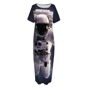 Astronaut Floating In Outer Space Print Short Sleeve Long Nightdress