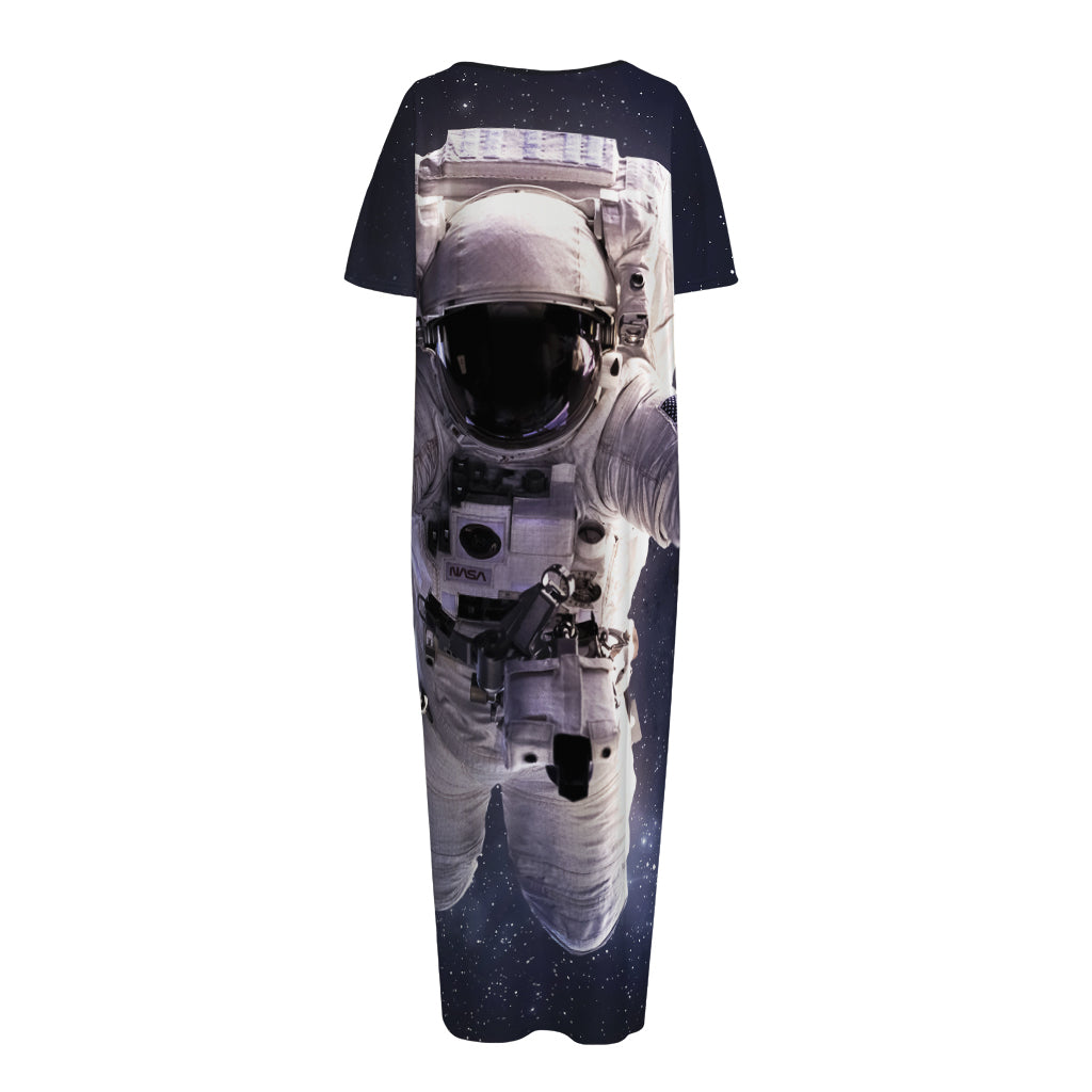 Astronaut Floating In Outer Space Print Short Sleeve Long Nightdress