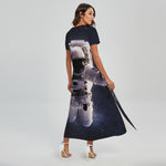 Astronaut Floating In Outer Space Print Short Sleeve Maxi Dress