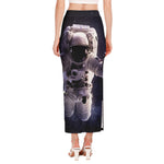 Astronaut Floating In Outer Space Print Side Slit Maxi Skirt