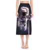 Astronaut Floating In Outer Space Print Side Slit Midi Skirt