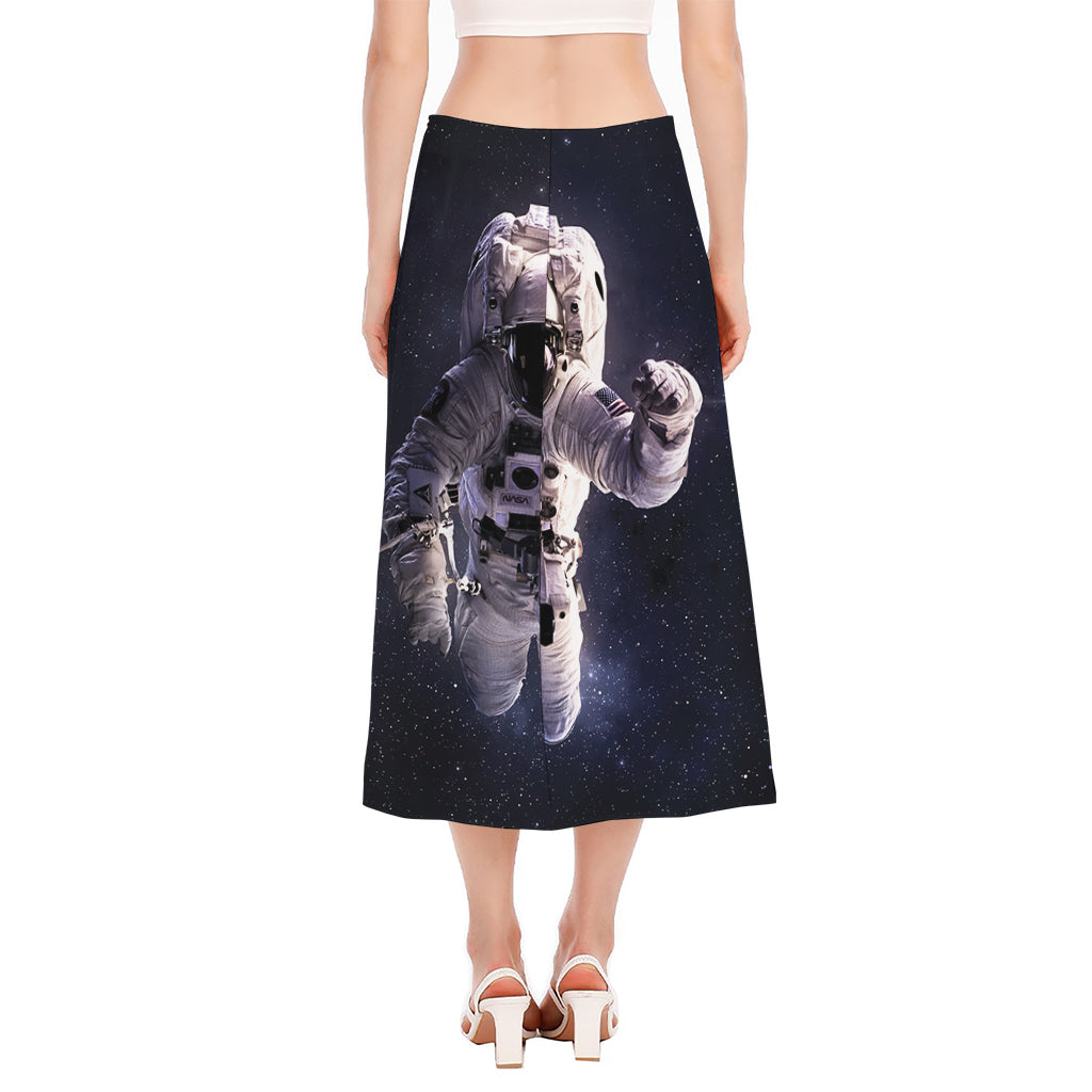 Astronaut Floating In Outer Space Print Side Slit Midi Skirt