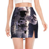 Astronaut Floating In Outer Space Print Side Slit Mini Skirt