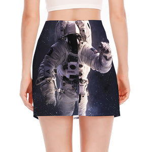 Astronaut Floating In Outer Space Print Side Slit Mini Skirt