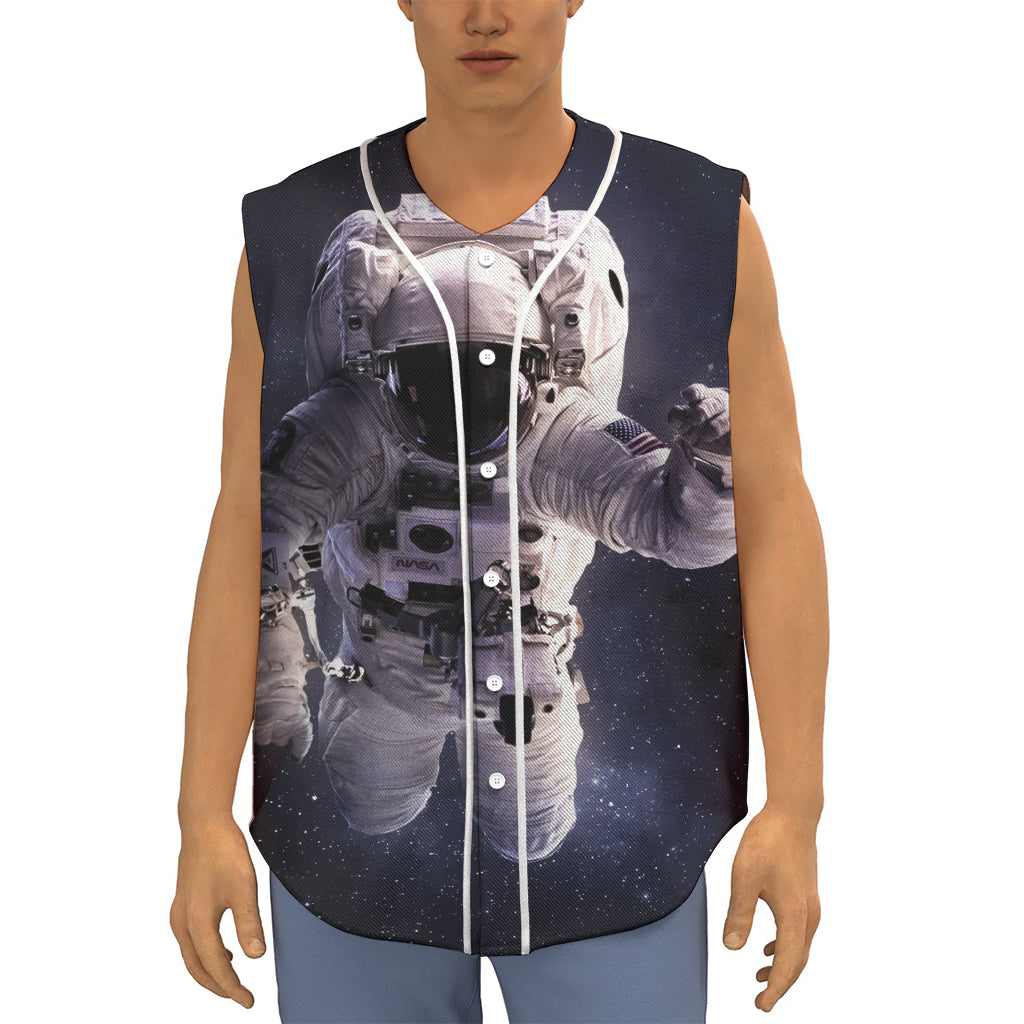 Astronaut Floating In Outer Space Print Sleeveless Baseball Jersey