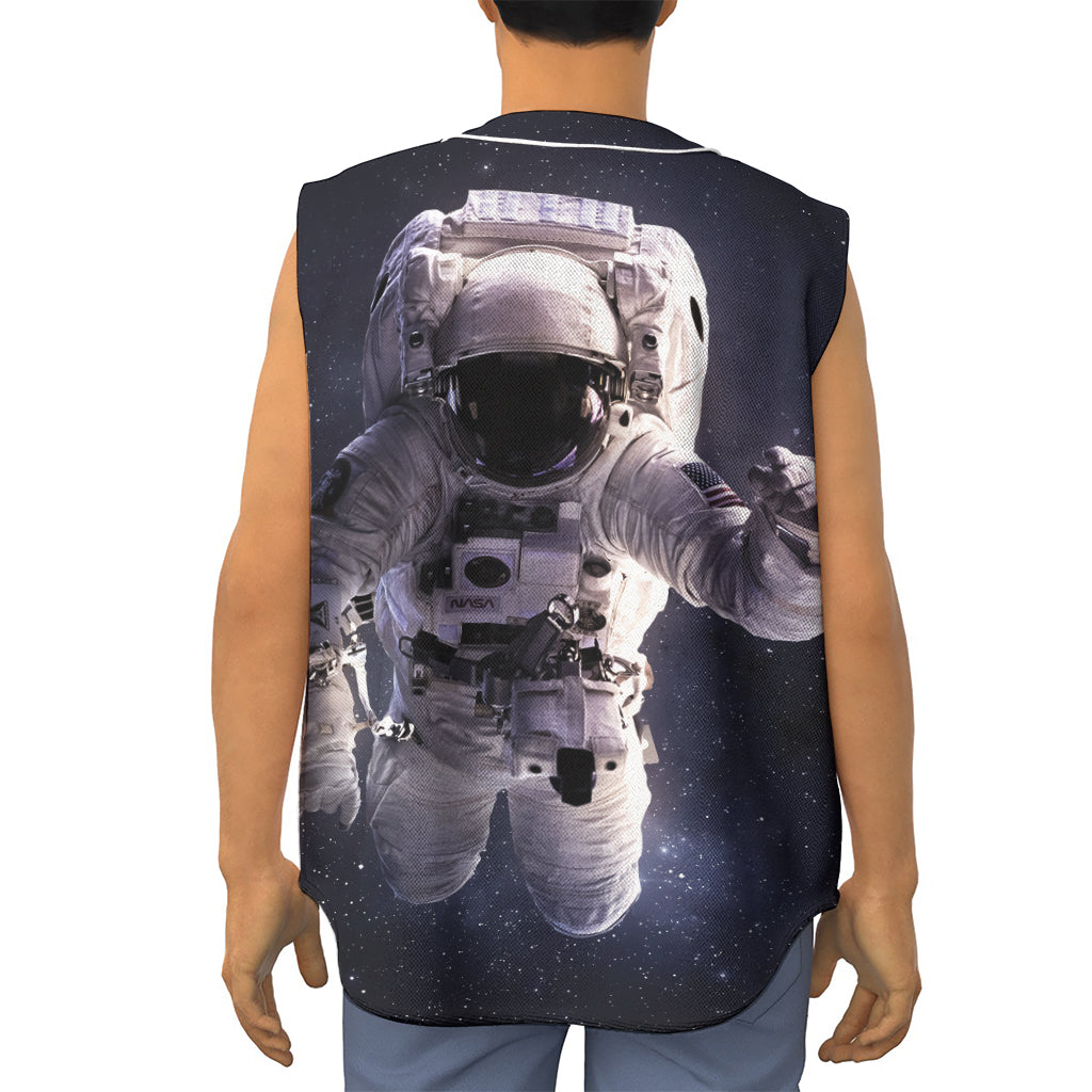 Astronaut Floating In Outer Space Print Sleeveless Baseball Jersey