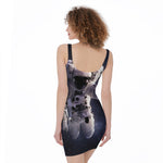 Astronaut Floating In Outer Space Print Sleeveless Bodycon Dress