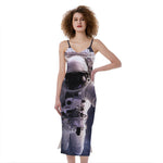 Astronaut Floating In Outer Space Print Slim Fit Midi Cami Dress