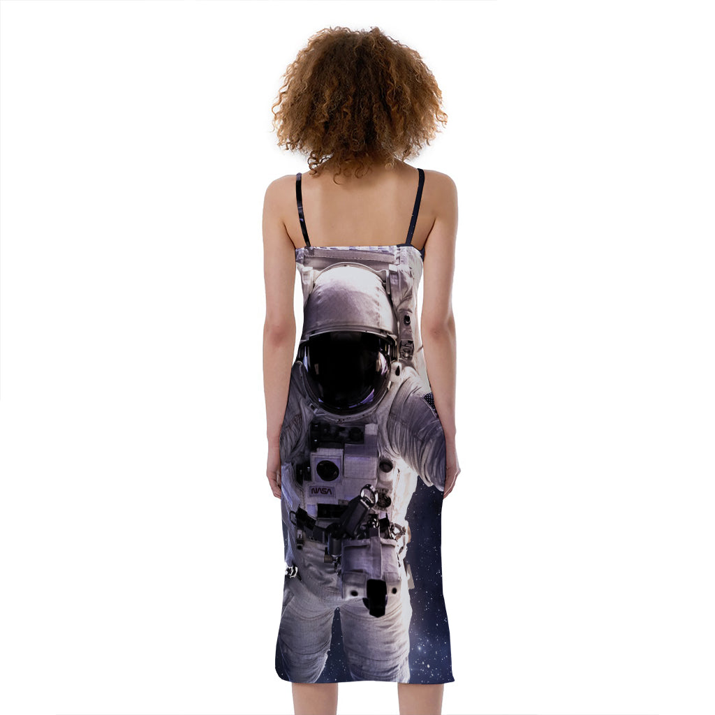 Astronaut Floating In Outer Space Print Slim Fit Midi Cami Dress