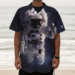 Astronaut Floating In Outer Space Print Textured Short Sleeve Shirt