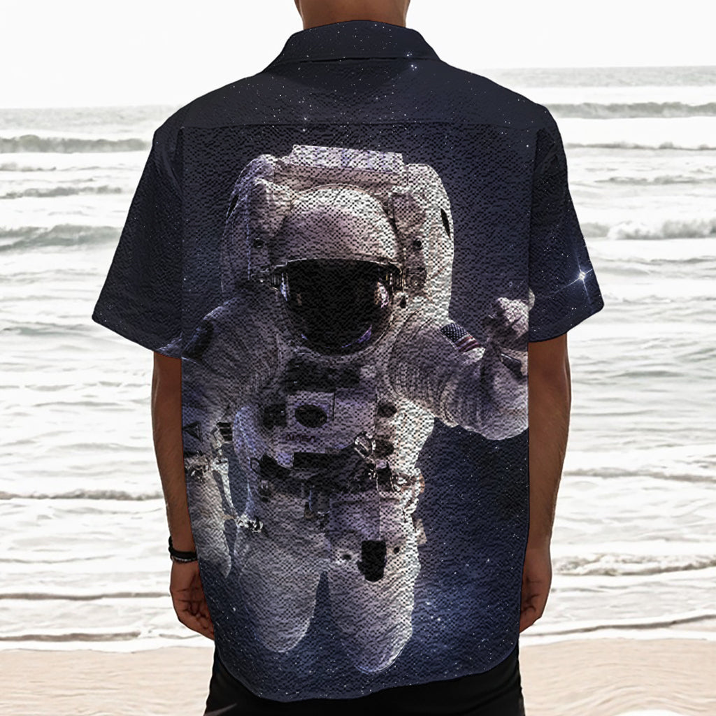 Astronaut Floating In Outer Space Print Textured Short Sleeve Shirt