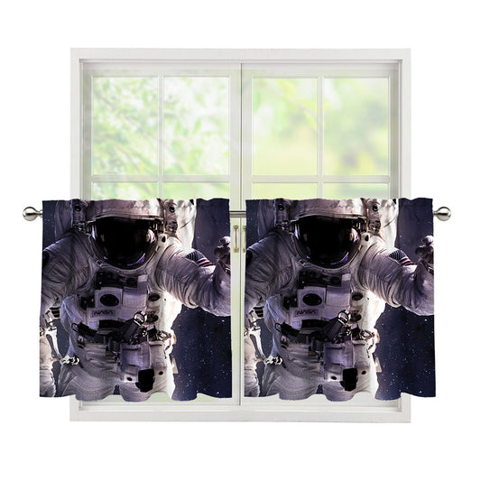 Astronaut Floating In Outer Space Print Tier Curtains