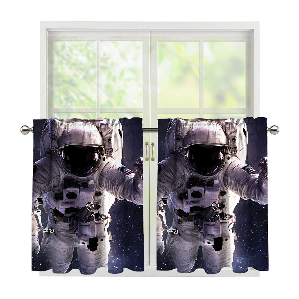 Astronaut Floating In Outer Space Print Tier Curtains