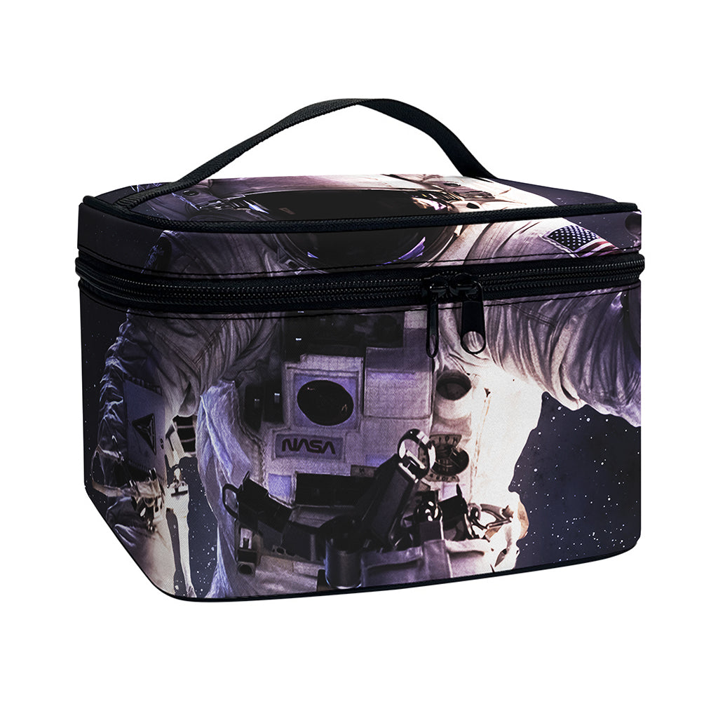 Astronaut Floating In Outer Space Print Travel Makeup Bag