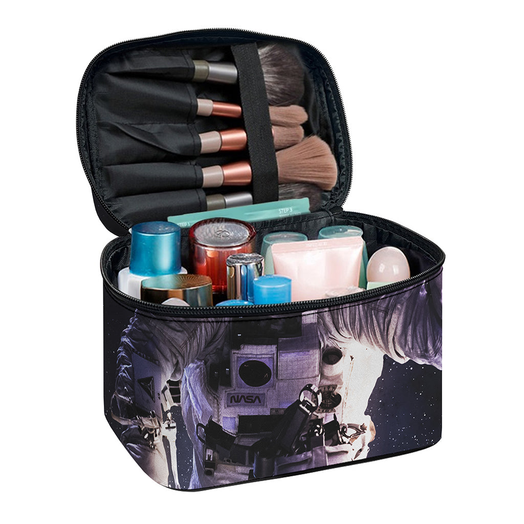 Astronaut Floating In Outer Space Print Travel Makeup Bag