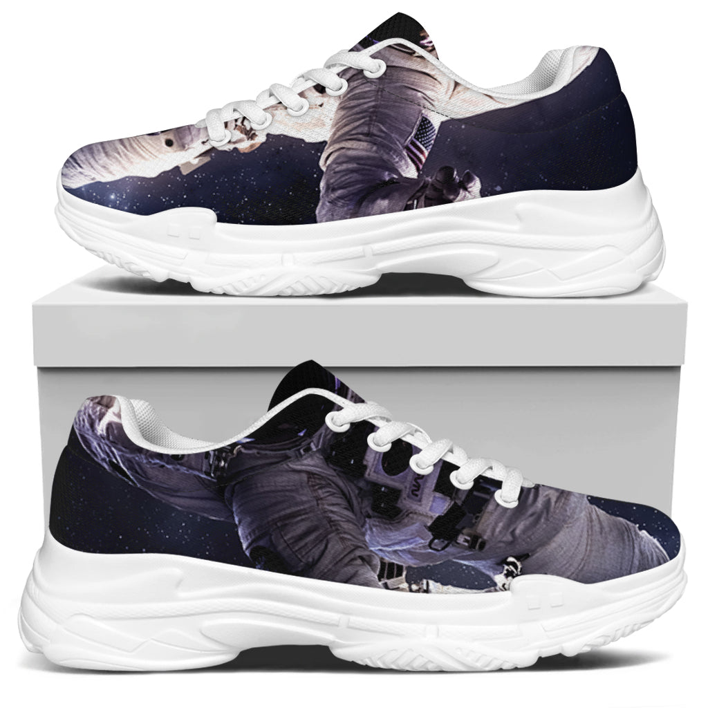 Astronaut Floating In Outer Space Print White Chunky Shoes
