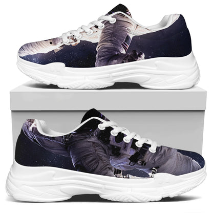 Astronaut Floating In Outer Space Print White Chunky Shoes