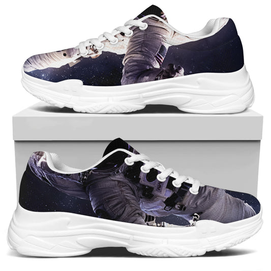 Astronaut Floating In Outer Space Print White Chunky Shoes