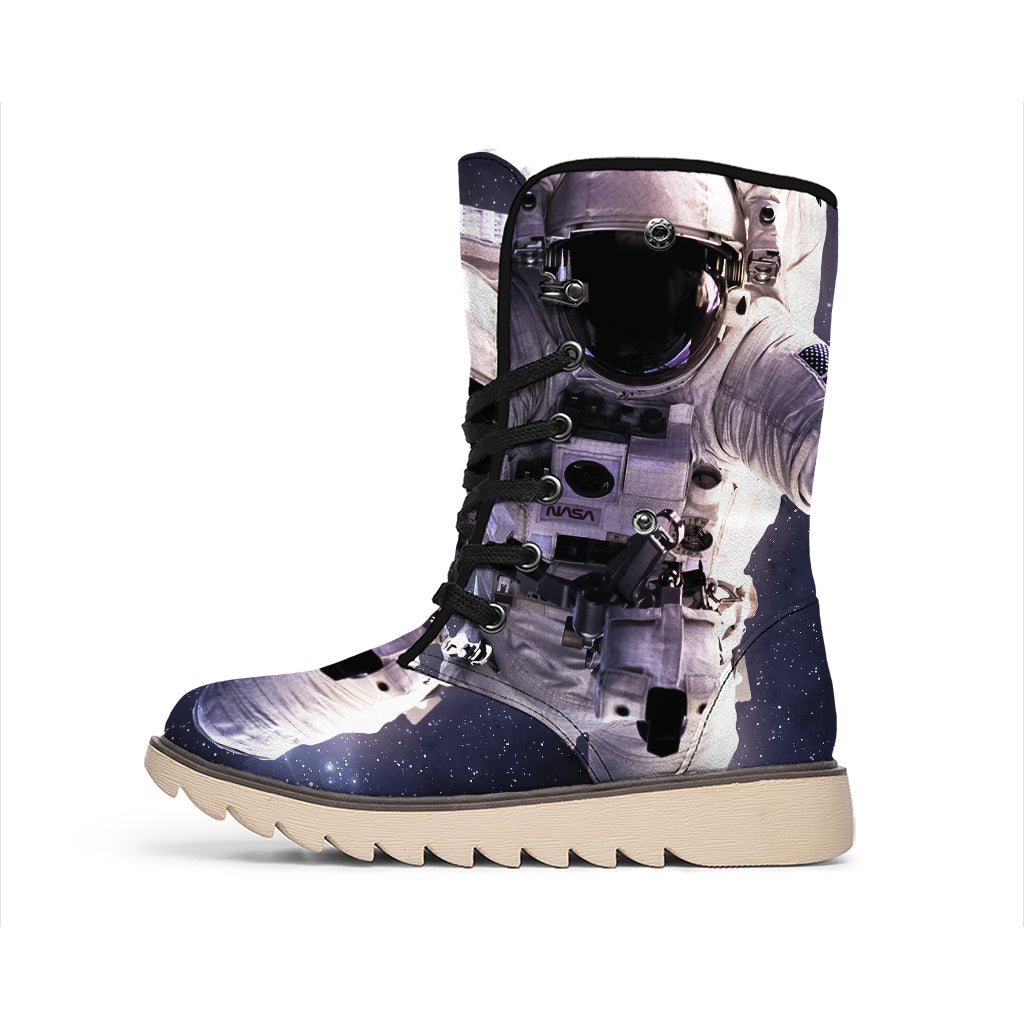 Astronaut Floating In Outer Space Print Winter Boots