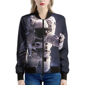 Astronaut Floating In Outer Space Print Women's Bomber Jacket