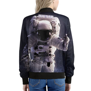 Astronaut Floating In Outer Space Print Women's Bomber Jacket