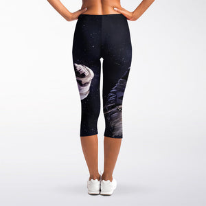 Astronaut Floating In Outer Space Print Women's Capri Leggings