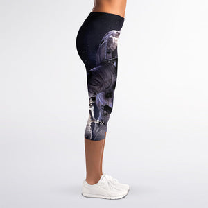 Astronaut Floating In Outer Space Print Women's Capri Leggings