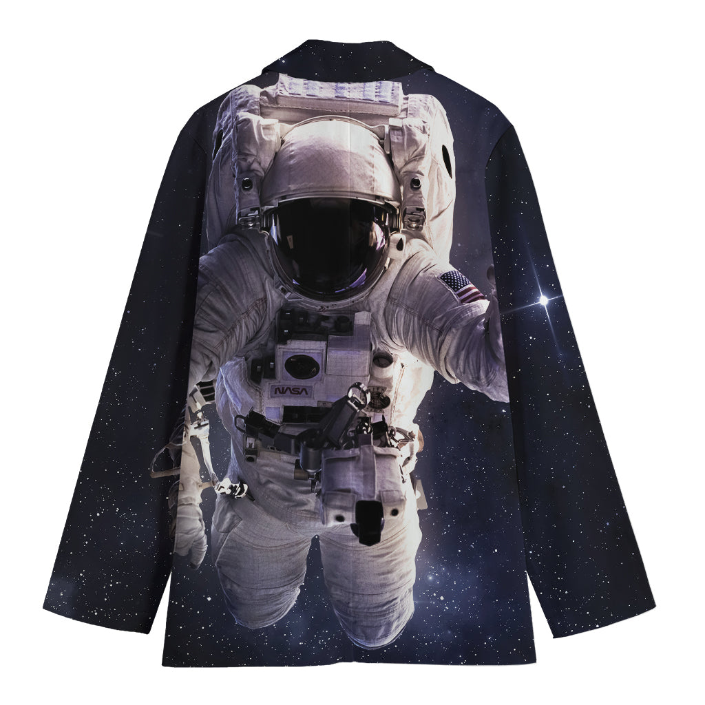 Astronaut Floating In Outer Space Print Women's Cotton Blazer