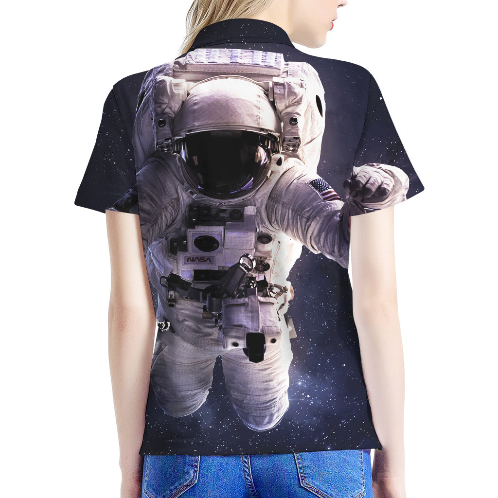 Astronaut Floating In Outer Space Print Women's Polo Shirt