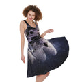 Astronaut Floating In Outer Space Print Sleeveless Knee Length Dress