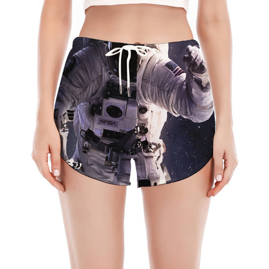 Astronaut Floating In Outer Space Print Women's Split Running Shorts