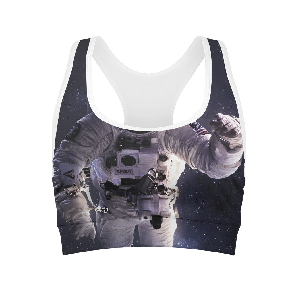 Astronaut Floating In Outer Space Print Women's Sports Bra