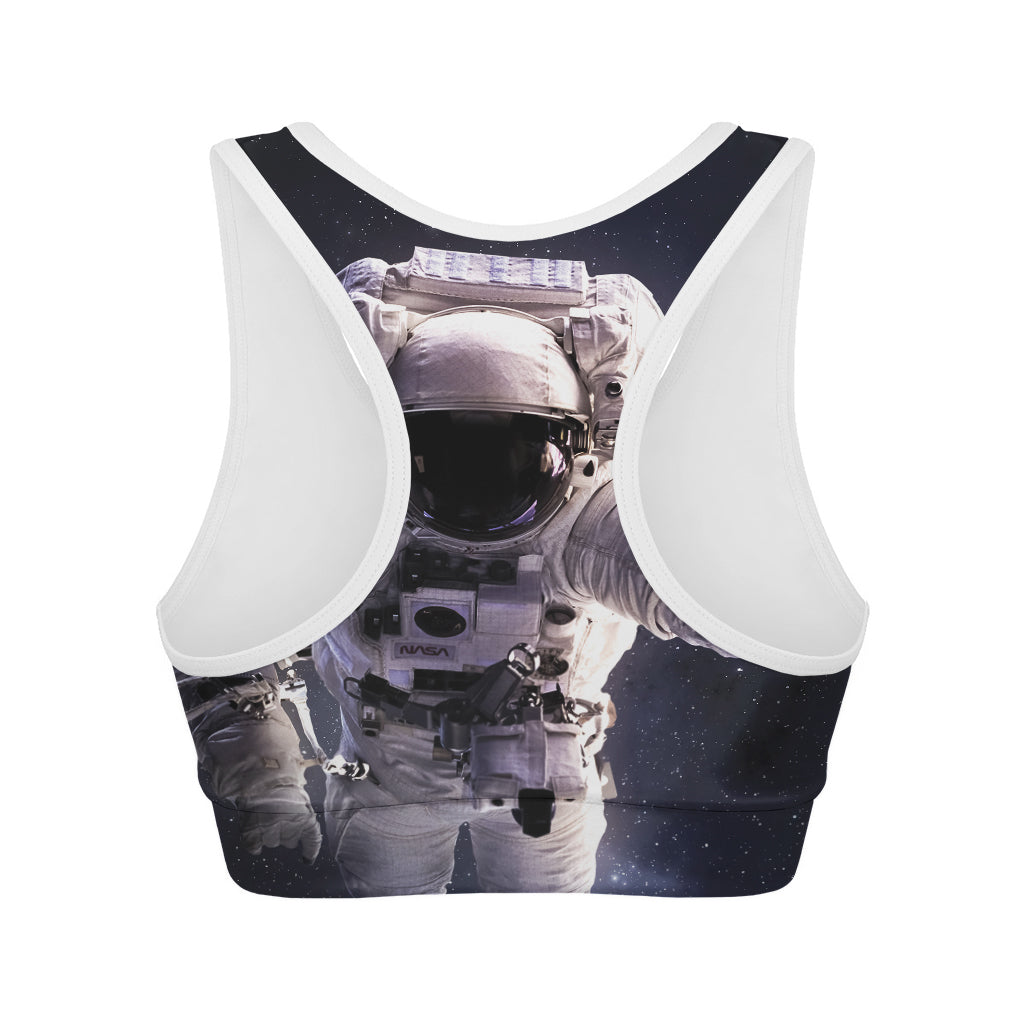 Astronaut Floating In Outer Space Print Women's Sports Bra