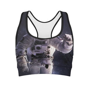 Astronaut Floating In Outer Space Print Women's Sports Bra