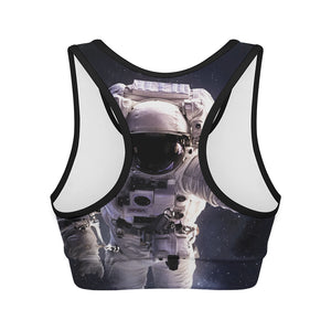 Astronaut Floating In Outer Space Print Women's Sports Bra