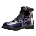 Astronaut Floating In Outer Space Print Padded Collar Lace Up Boots