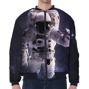 Astronaut Floating In Outer Space Print Zip Sleeve Bomber Jacket