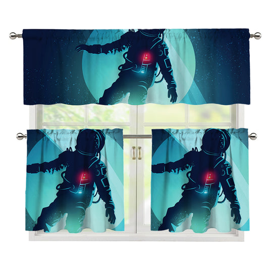 Astronaut Floating Through Space Print 3 Piece Kitchen Curtains