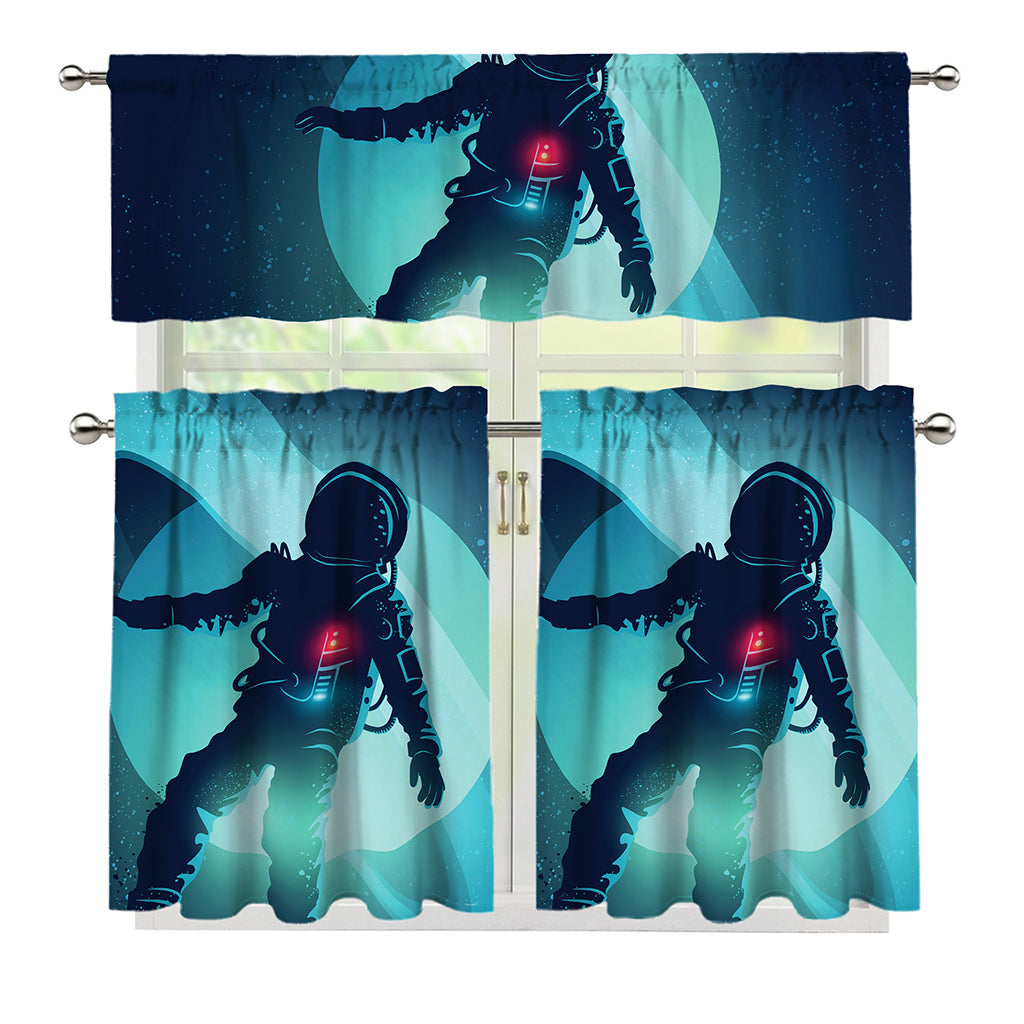 Astronaut Floating Through Space Print 3 Piece Kitchen Curtains
