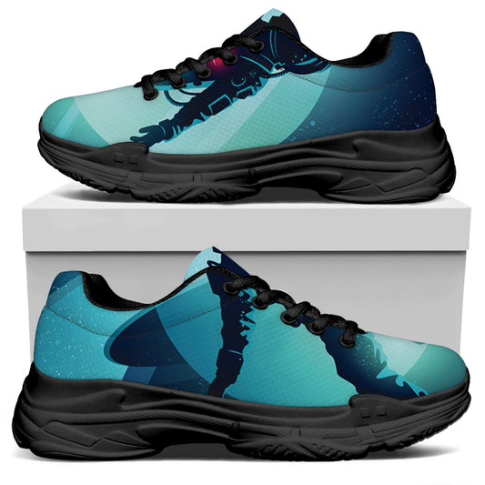 Astronaut Floating Through Space Print Black Chunky Shoes