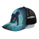 Astronaut Floating Through Space Print Black Mesh Trucker Cap