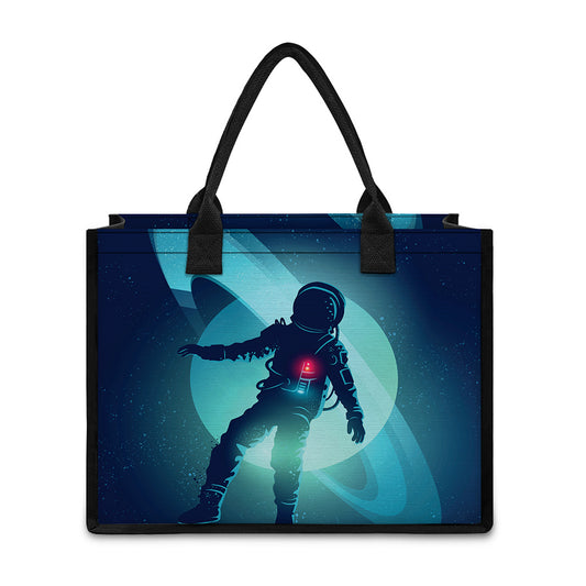 Astronaut Floating Through Space Print Canvas Tote Bag