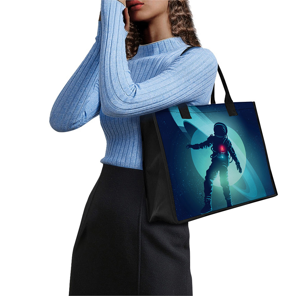 Astronaut Floating Through Space Print Canvas Tote Bag