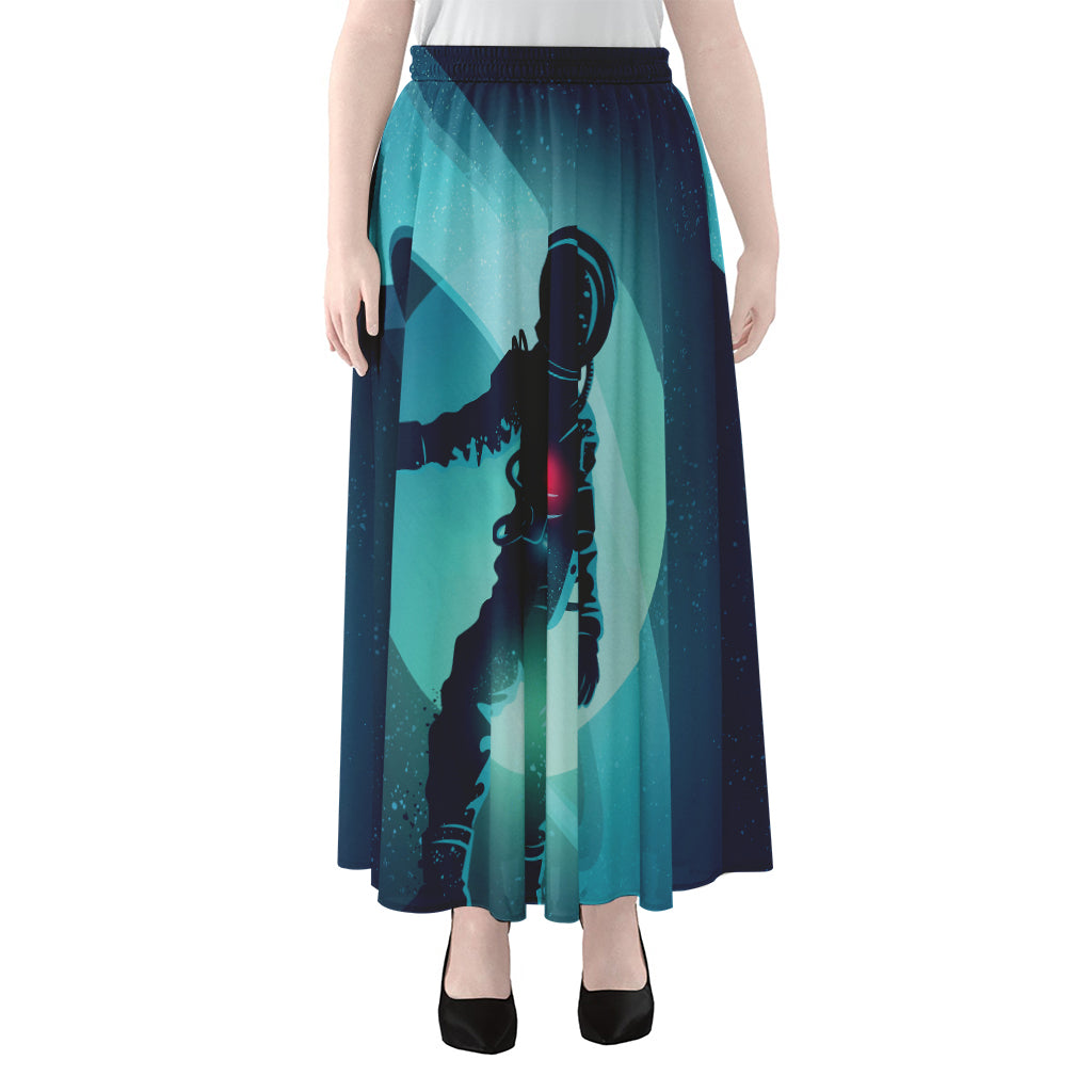 Astronaut Floating Through Space Print Chiffon Maxi Skirt