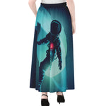 Astronaut Floating Through Space Print Chiffon Maxi Skirt