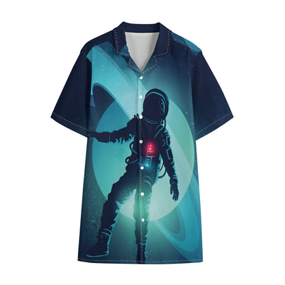 Astronaut Floating Through Space Print Cotton Hawaiian Shirt