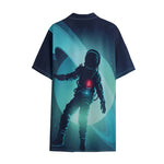 Astronaut Floating Through Space Print Cotton Hawaiian Shirt
